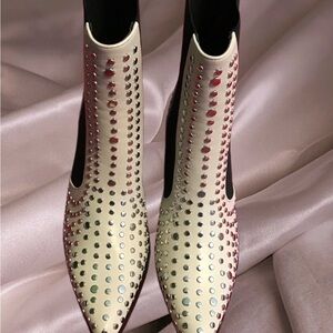 Studded cream booties